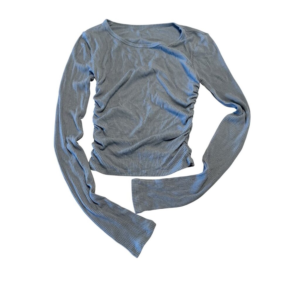 ALO Yoga Gather Long Sleeve Celestial Blue Cropped Top Women's Size X-Small